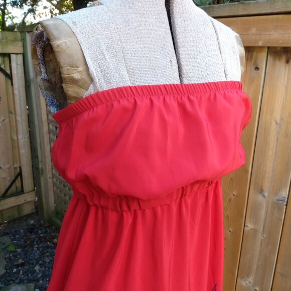 Strapless Red Dress Size Small Chic by Jacob Red Floral Border - Picture 3 of 9